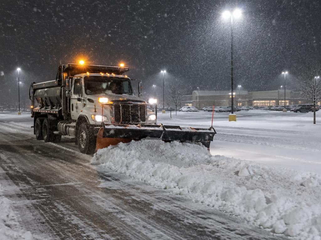 Parking lots plowed overnight